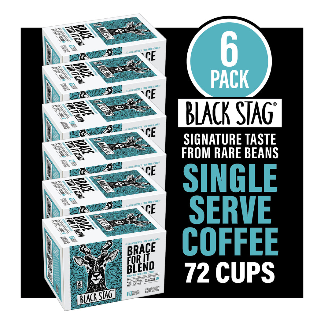 Black Stag Fair Trade Brace For It Blend, 72 Count, Single Serve Coffee Pods for Keurig K-Cup Brewers