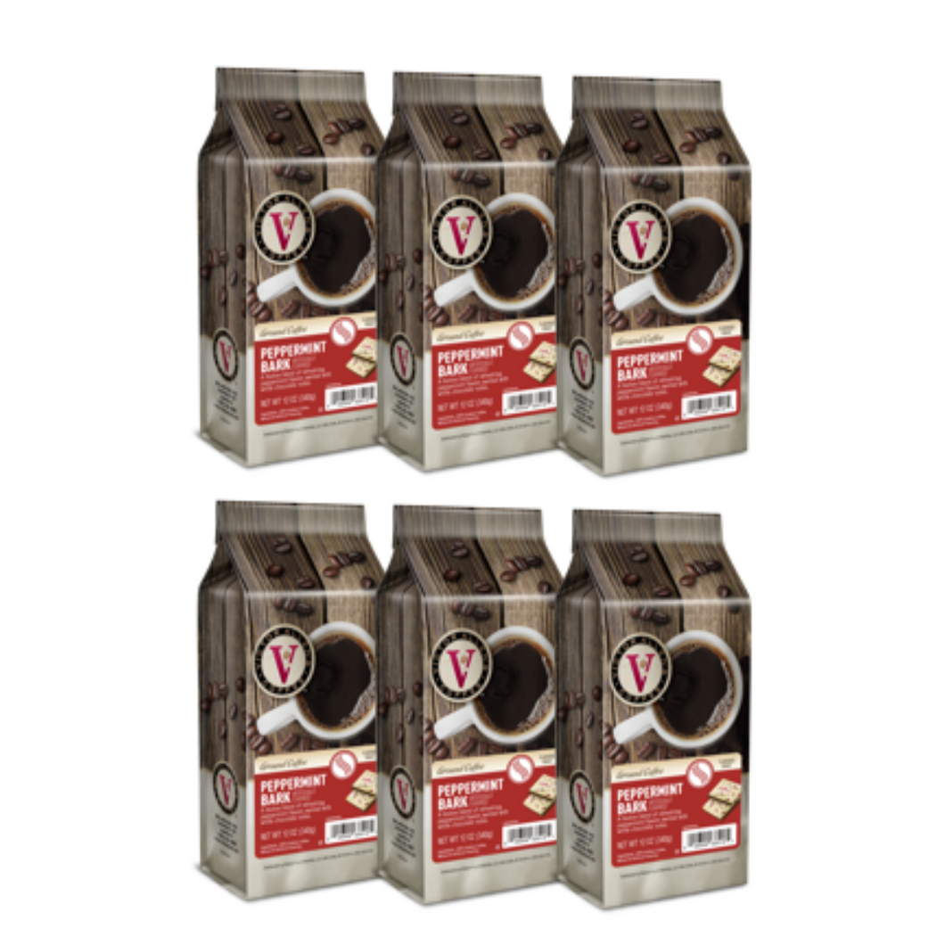Peppermint Bark Ground Coffee, Medium Roast, 6 Pack - 12oz Bags