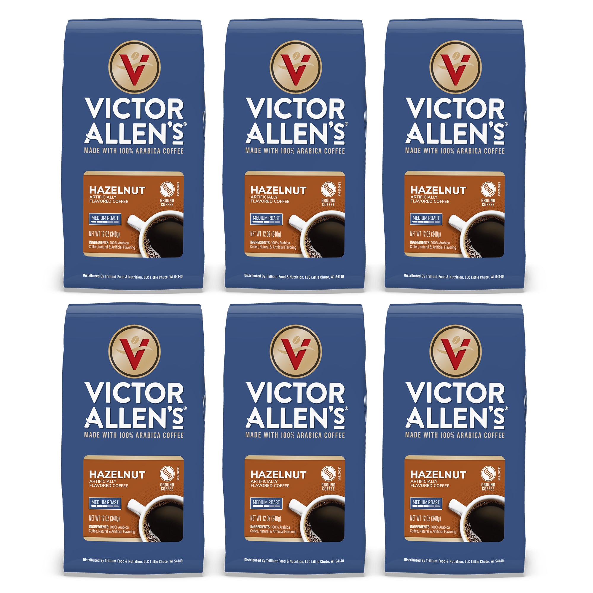 コーヒー Hazelnut Flavored, Medium Roast, Ground Coffee, 6 Pack - 12oz Bags