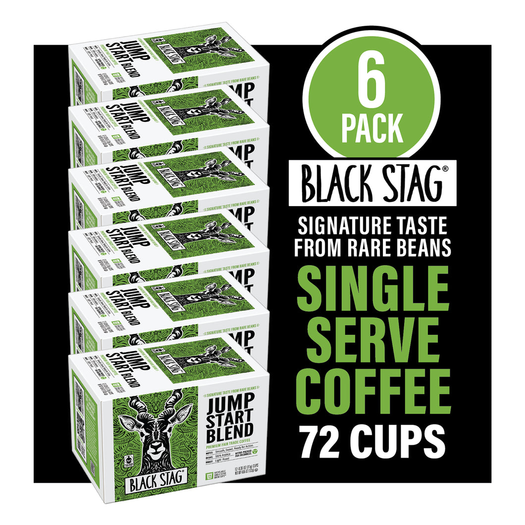 Black Stag Fair Trade Jump Start Blend, 72 Count, Single Serve Coffee Pods for Keurig K-Cup Brewers