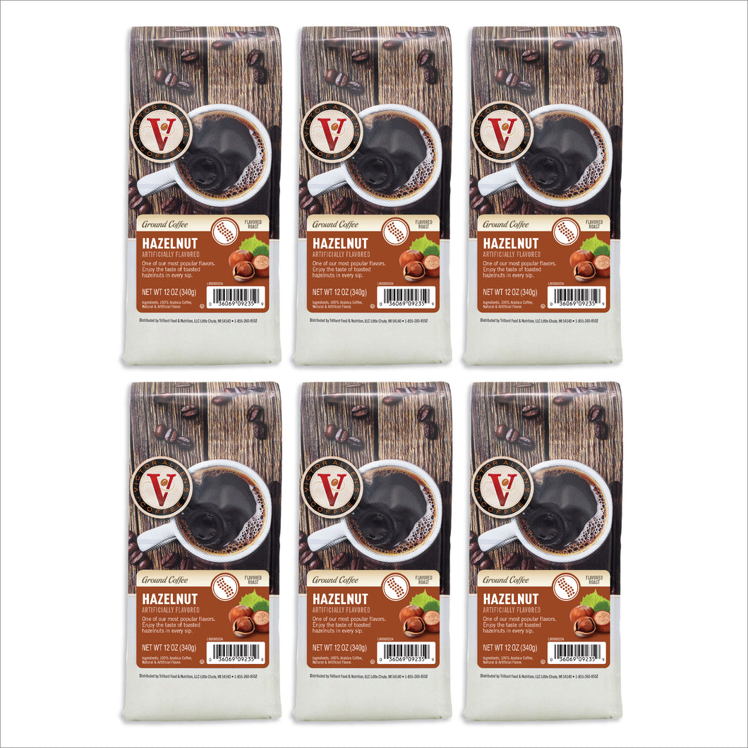 Hazelnut Flavored, Medium Roast, Ground Coffee, 6 Pack - 12oz Bags